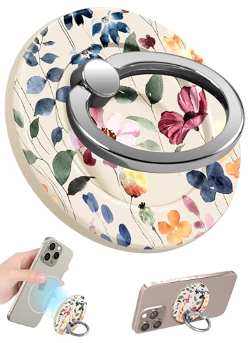 Lotadilo Magnetic Phone Ring Holder, Cute Phone Grip Stand, Leaf Flower - color: Leaf Flower