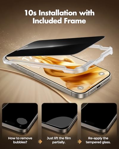 UNBREAKcable Privacy Screen Protector for iPhone 16 Pro Max, Full Coverage Shatterproof Tempered Glass[True 28°Anti Spy][9H Hardness][Easy Installation Frame]2-Pack Private Screen for iPhone 16 ProMax - size: iPhone 16 Pro Max