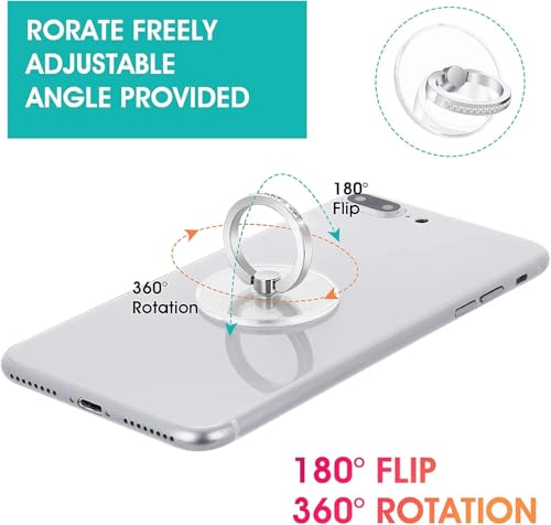 2pcs Diamond Phone Ring Stand Holder，Round Transparent Phone Ring Kickstand，360 Degree Rotation Finger Grip Compatible with All Smartphones，Tablet and Case