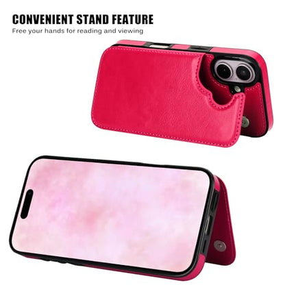 Wallet Case Compatible with iPhone 16 Plus 6.7”, Slim Protective Case with Card Holder,Premium PU Leather Kickstand Card Slots Case with Double Magnetic Clasp-Rosered - color: Rosered, size: iphone 16 Plus 6.7"