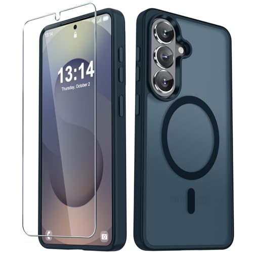 YENAPOON for Samsung Galaxy S26 Case, Matte Magnetic Phone Cover, Navy Blue | Fit for MagSafe, Screen Protector included, Shockproof Military Grade Protection, Translucent Frosted Back - color: Navy Blue, size: For Galaxy S26