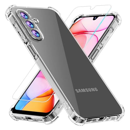 Phone Case for Samsung Galaxy A17 5G Case, Samsung A17 5G Case with Tempered Glass Screen Protector, Soft Flexible TPU Slim Fit Shockproof Phone Cover for Women Men Girls Boys (Clear) - color: Clear