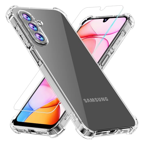 Phone Case for Samsung Galaxy A17 5G Case, Samsung A17 5G Case with Tempered Glass Screen Protector, Soft Flexible TPU Slim Fit Shockproof Phone Cover for Women Men Girls Boys (Clear) - color: Clear