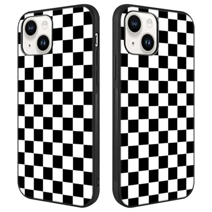Compatible with iPhone 14 Case Checkered Pattern Black White | Anti-Scratch Hard PC Back, Non-Slip Soft TPU Sides, Shockproof Protection Cover - color: Black White
