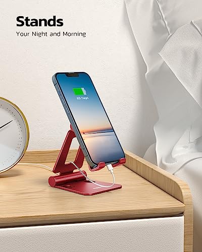 Nulaxy Full Aluminum Dual Folding Cell Phone Stand for Desk, Red - color: H-Red