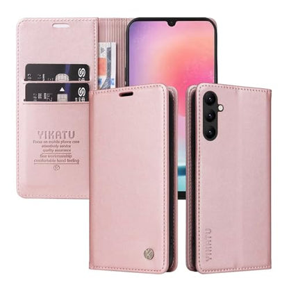 Compatible with Samsung Galaxy A25 Wallet Case PU Leather Flip Folio Case with Card Holder Magnetic Closure Shockproof Protective Phone Cover Rose Gold - color: Rose Gold, size: Samsung A25
