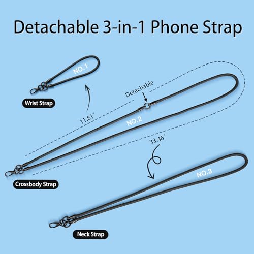 Phone Lanyard, 3-in-1 Anti Theft Phone Straps -Crossbody Lanyard, Neck Holder & Wrist Strap, Detachable Universal Cellphone Strap with 1 Tap, Durable Hook-Black - color: 3 in 1 Strap-black