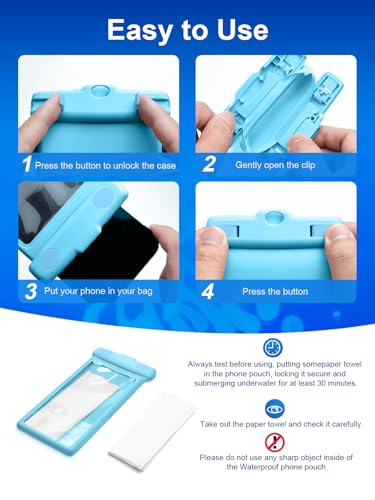wellhouse Waterproof Phone Pouch, Waterproof Phone Case for iPhone 17 16 15 14 13 Pro Max XS Samsung, IPX8 3D Cellphone Dry Bag Beach Essentials (2 Pack -Earl Blue & White 7 inch) - color: 2 Pack -Earl Blue & White 7 inch