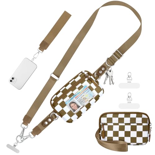Tiostep Clip and Go Strap for Phone with Wallet Crossbody Phone Lanyard Adjustable and Detachable RFID Wristlet Wallet (Camel Checkered, Medium) - color: Camel Checkered, size: Medium