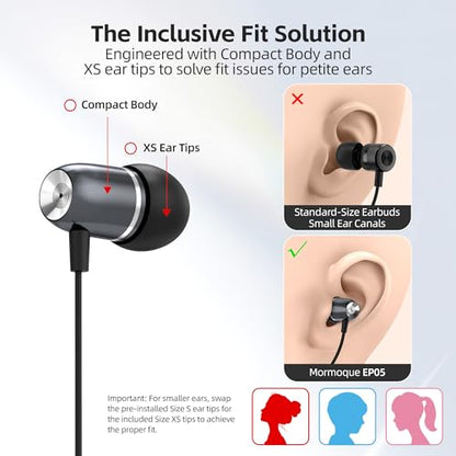 MORMOQUE EP05 Wired Earbuds 2 Pack,3.5 mm Jack Noise Isolating Earphones,in-Ear Headphones with Microphone,HD Bass Audio Ear Buds,for Small Ears canals Women,Teens Boys Girls and Adult (Black) - size: 2 Pack