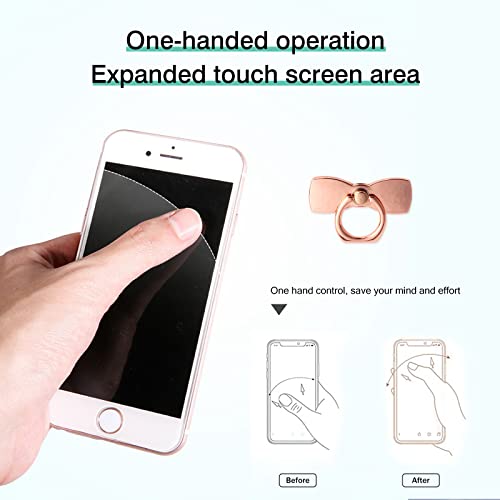 [2 Pack] Sparkling Bowtie Ultra-thin Cell Phone Ring Holder Stand,360 Degree Rotation and 180 Degree Adjustable Finger Ring Kickstand with Polished Metal Phone Grip (Rose Gold)