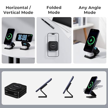 KU XIU X55 Turbo Qi2.2 25W Fast 3-in-1 Charging Station for Apple Device - color: Black-B