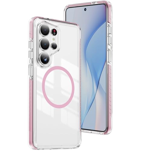 DEERLAMN Magnetic Clear Case for Samsung Galaxy S26 Ultra/S25 Ultra 6.9-Inch,[Fit for Magsafe][Military Grade Drop Protection] Transparent Slim Fit Non-yellowing Shockproof Protective Phone Cover,Pink - color: Pink, size: for Samsung Galaxy S26 Ultra