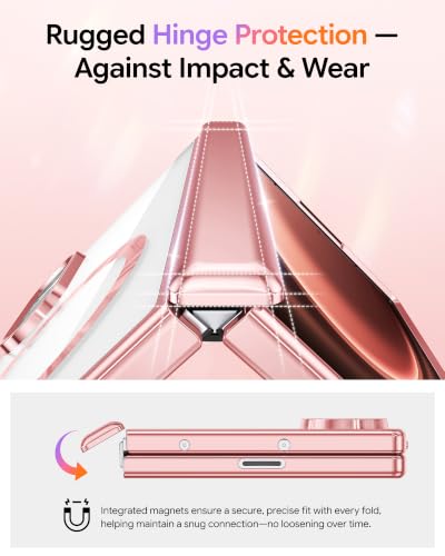 Meifigno for Samsung Galaxy Z Fold 8 Case Compatible with MagSafe,Rose Gold | Raised Camera Protection, Rugged Hinge Protection, Metallic Glossy Plated Edge & Crystal Clear Back, Detachable Glitter Card - color: Rose Gold, size: Z Fold 8