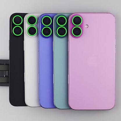 Luminous Camera Lens Protector for iPhone 16/16 Plus Individual Metal Ring Tempered Glass Glow in The Dark Lens Cover (2PCS) (Green, for iPhone 16/16 Plus) - color: Green