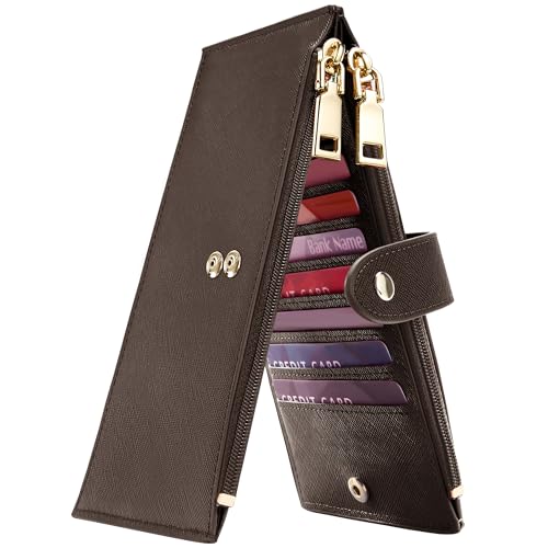 Travelambo RFID Wallet Women Large Size Bifold Multi Card Wallet Case with Zipper Pocke Credit Card Holder for Women - color: Coffee