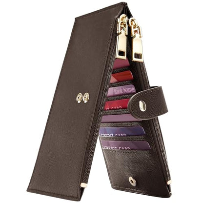 Travelambo RFID Wallet Women Large Size Bifold Multi Card Wallet Case with Zipper Pocke Credit Card Holder for Women - color: Coffee