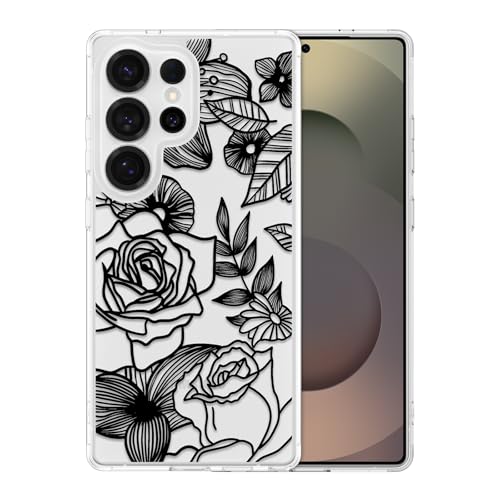 XIZYO for Samsung Galaxy S26 Ultra Case Cute Floral, Transparent Black | Girly Women Flower Rose Clear Aesthetic Pattern, Slim Not-Yellowing TPU Bumper Shockproof Protective Cover - color: Transparent Black, size: for Samsung Galaxy S26 Ultra