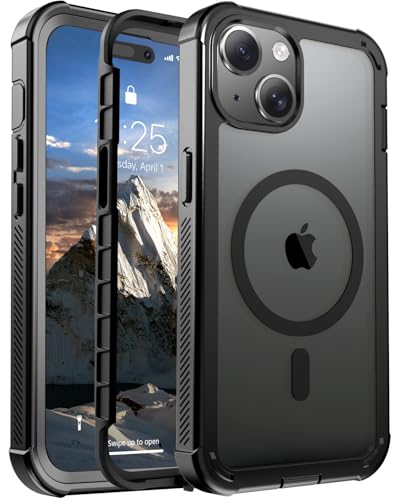 jaroco Magnetic for iPhone 15 Case Heavy Duty Protection Black | Compatible with MagSafe,Military Grade Drop Protection,Translucent Matte,Non-Slip,Shockproof 2-Layer Durable Bumper Case - color: Black, size: iPhone 15