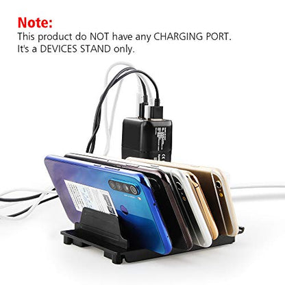 Adjustable Universal Multi Device Organizer Dock Stand Holder, Tablet Cell Phone Desktop Stand for iPhone Samsung Galaxy Google Nexus Kindle (Black)- No Charging Port - color: Black
