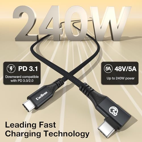 Right Angle USB C Cable 1ft, 12 inch 240W Short USBC to USBC 3.2 Cable - color: Black, size: 1ft