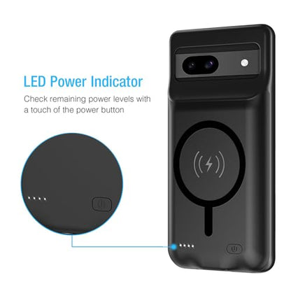 Battery Case for Pixel 8a,10000mAh Portable Protective Smart Wireless Charging Case Support Carplay Compatible with Pixel 8a (6.1 inch) Rechargeable Extended Battery Charger Cover(Black) - size: for Pixel 8a