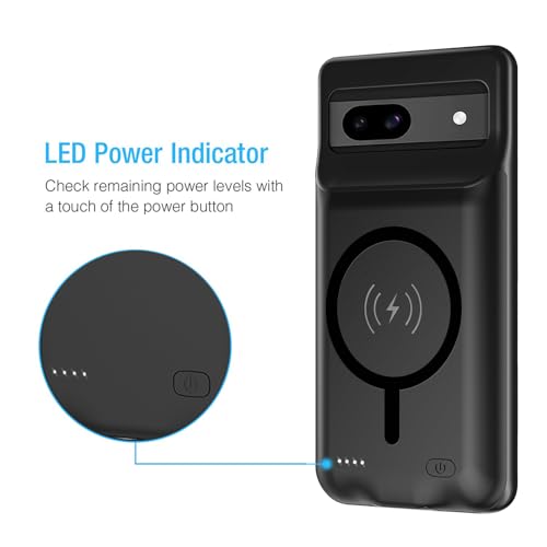 Battery Case for Pixel 8a,10000mAh Portable Protective Smart Wireless Charging Case Support Carplay Compatible with Pixel 8a (6.1 inch) Rechargeable Extended Battery Charger Cover(Black) - size: for Pixel 8a