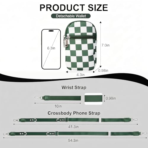 3-in-1 Clip And Go Phone Strap Crossbody With Detachable Wallet, RFID Blocking, Adjustable Anti-Theft Phone Lanyard - color: Green