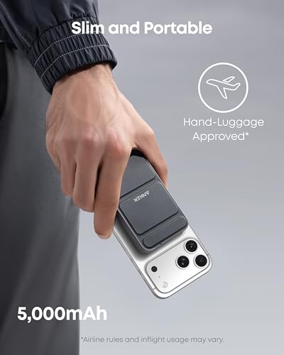 Anker 622 Magnetic Power Bank, 5,000mAh Foldable Wireless Portable Charger - color: Interstellar Gray, size: 4.13 x 2.64 x 0.51 inches