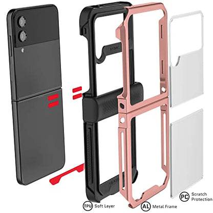 Ghostek Atomic Slim Galaxy Z Flip 4 Case - Clear Back with Pink Aluminum Metal Bumper, Shockproof & Dual-Layer Protective Phone Case, Phone Cover Designed for 2022 Samsung Z Flip 4 5G (6.7") (Pink) - color: Pink, size: Galaxy Z Flip 4