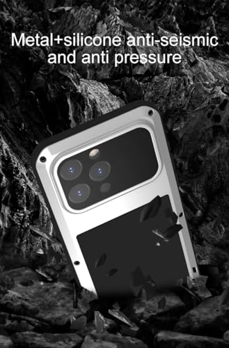 LOVE MEI for iPhone 15 Pro Max Case, Heavy Duty Rugged Full Body Protection Military Armor Bumper Aluminum Metal Dust/Shockproof Case with Tempered Glass (Yellow)