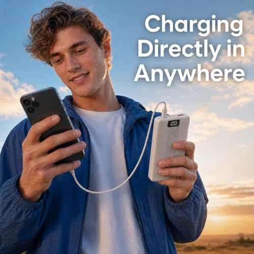 10000mAh Portable Charger with 4 Built-in Cables, 22.5W Fast Charging Power Bank, LED Display, Slim Travel Battery Pack for iPhone 17/16/15/14, Samsung Galaxy, iPad & More - color: White