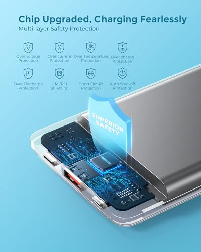 VEEKTOMX 10000mAh Mini Power Bank, 22.5W Fast Charger for iPhone Android - color: Blue