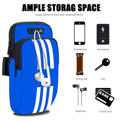 Armband Cell Phone Holder for Running Arm Band iPhone 17 16 15 14 13 12 11 Pro Max 16e Xs Xr X Plus Mini Samsung Galaxy Ultra Note Airpods Pouch Women Men Kids,Runner Gym Walking Arm Bag Blue - color: 06-Blue