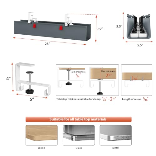 Univivi No Drill Under Desk Cable Management Tray, 28 inch Cable Management - color: Grey, size: 28"L x 5.5"W