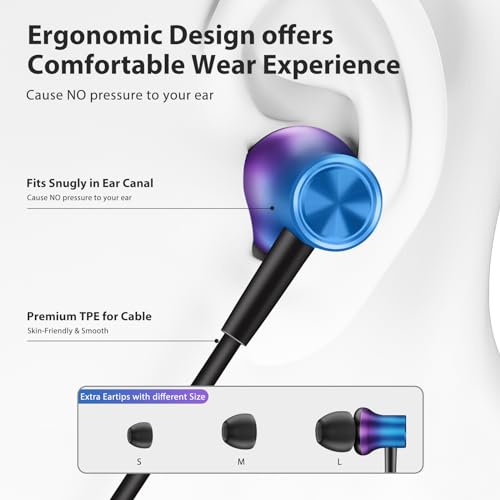 Jiunai USB C Earbuds for iPhone 18 Pro Headphones with Mic Gradient Purple - color: Gradient Purple
