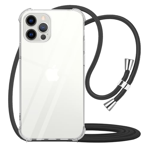 for iPhone 12 Pro Max Clear Case Adjustable Shoulder Neck Lanyard Crossbody Strap Phone Cover Women Girls Soft Slim Bumper Shockproof Protective Mobile Case for iPhone 12 Pro Max - Black - size: for iPhone 12 Pro Max