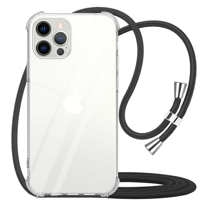 for iPhone 12 Pro Max Clear Case Adjustable Shoulder Neck Lanyard Crossbody Strap Phone Cover Women Girls Soft Slim Bumper Shockproof Protective Mobile Case for iPhone 12 Pro Max - Black - size: for iPhone 12 Pro Max