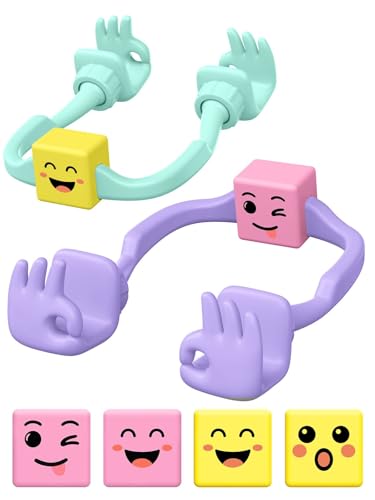 Stocking Stuffers for Teens Girls Kids Phone Holder with Funny Mood Cube - color: Purple&Green + Yellow&Pink