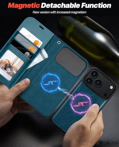 OCASE for iPhone 17 Pro Detachable Wallet Case with Card Holder, 2 in 1 PU Leather Flip Folio with RFID Blocking Stand Wrist Strap Shockproof Phone Cover 6.3 Inch 2025, Peacock Blue - color: Peacock Blue, size: iPhone 17 Pro
