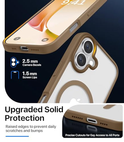 CAHEJILU Magnetic for iPhone 16 Case,[Compatible with MagSafe][Military Grade Drop Protection] Anti-Fingerprint Translucent Matte Shockproof Protective Case for iPhone 16 Phone Case 6.1",Brown - color: Brown