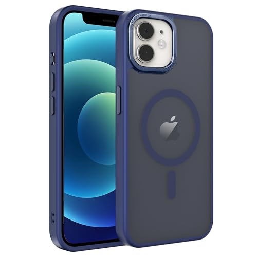 Magnetic iPhone 12/12Pro case,Compatible with Magsafe, Military-Grade Protection,Slim Translucent Matte Shockproof with Anti-Scratch Anti-Fingerprint Phone Cover (Dark Blue, iPhone 12/12Pro) - color: Dark Blue, size: iPhone 12/12Pro