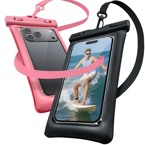 Floating Waterproof Phone Pouch 2 Pack - Dual Floatable Airbags Up to 7.2", IPX8 Waterproof Phone Dry Bag with Lanyard for Beach, for iPhone 17 16 15 Samsung Galaxy Etc., Black + Pink - color: Black + Pink