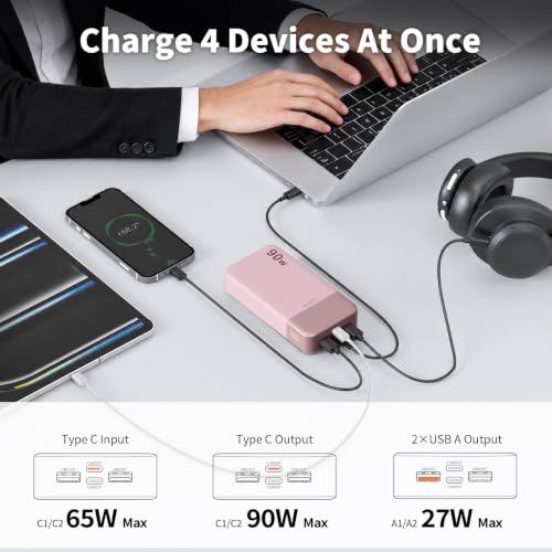 JUOVI Laptop Power Bank 90W 20000mAh Portable Charger - color: Pink