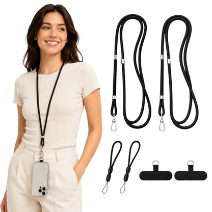 Rosmas Adjustable Crossbody Cell Phone Neck Strap with 2 Wrist Straps and 2 Tether Tabs for Smartphones - color: Black、purple