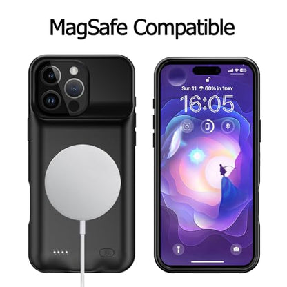 Battery Case for iPhone 16 Pro Max, 12000mAh Enhanced Portable Protective Qi Wireless Charger Case Battery Pack with CarPlay Wireless Charging Compatible for iPhone 16 Pro Max (6.9 inch)-Black - size: iPhone 16 Pro Max