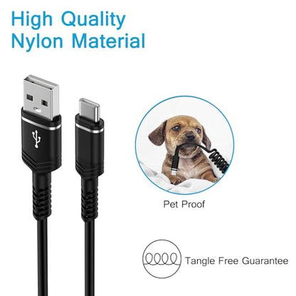 Coiled USB C to USB A Cable Fast Charging Retractable Android Phone Cord - color: Full Black