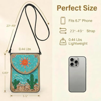 Small Crossbody Bags for Women, Cell Phone Shoulder Bag Boho Wallet Purse - color: Cactus