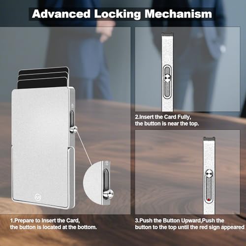 Magnetic Phone Wallet with Adjustable Stand,Pop up Phone Card Holder Quick Access to Bank/Credit Cards, 3.93 * 2.96 * 0.31 Inches Compact Metal Case with RFID Blocking Protection (Silver) - color: Silver