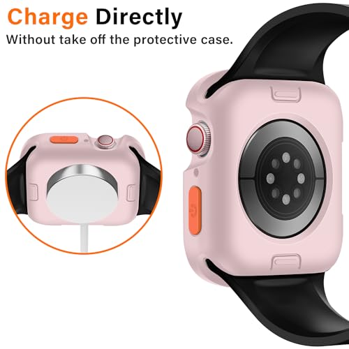 Amizee Rugged Case Compatible with Apple Watch Case Series 9/8/7 41mm SE 3/2/1 Series 6/5/4 40mm, Soft TPU Shockproof Bumper Drop Proof Protective Cover Compatible with iWatch - Pink - color: Pink, size: 40mm/41mm